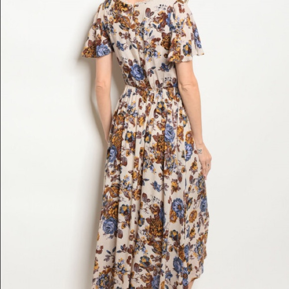 SALES ❗️Sand Blue Floral High Low Maxi dress - Picture 7 of 7